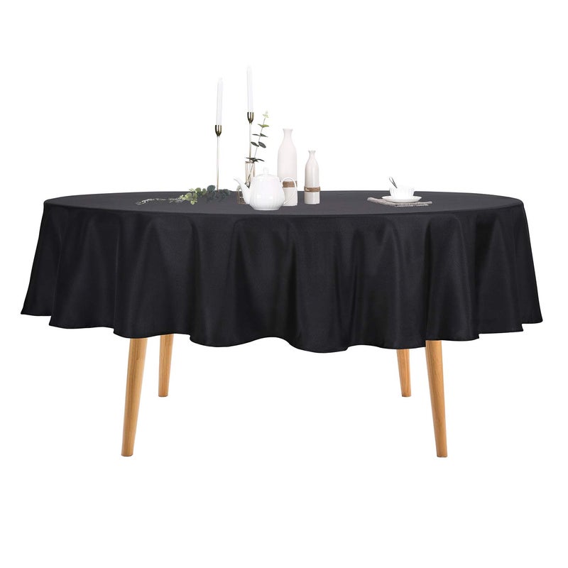 Ascoza 2pack 90 Inch Black Round Tablecloth in Polyester Fabric for Wedding/Banquet/Restaurant/Parties - Image 1